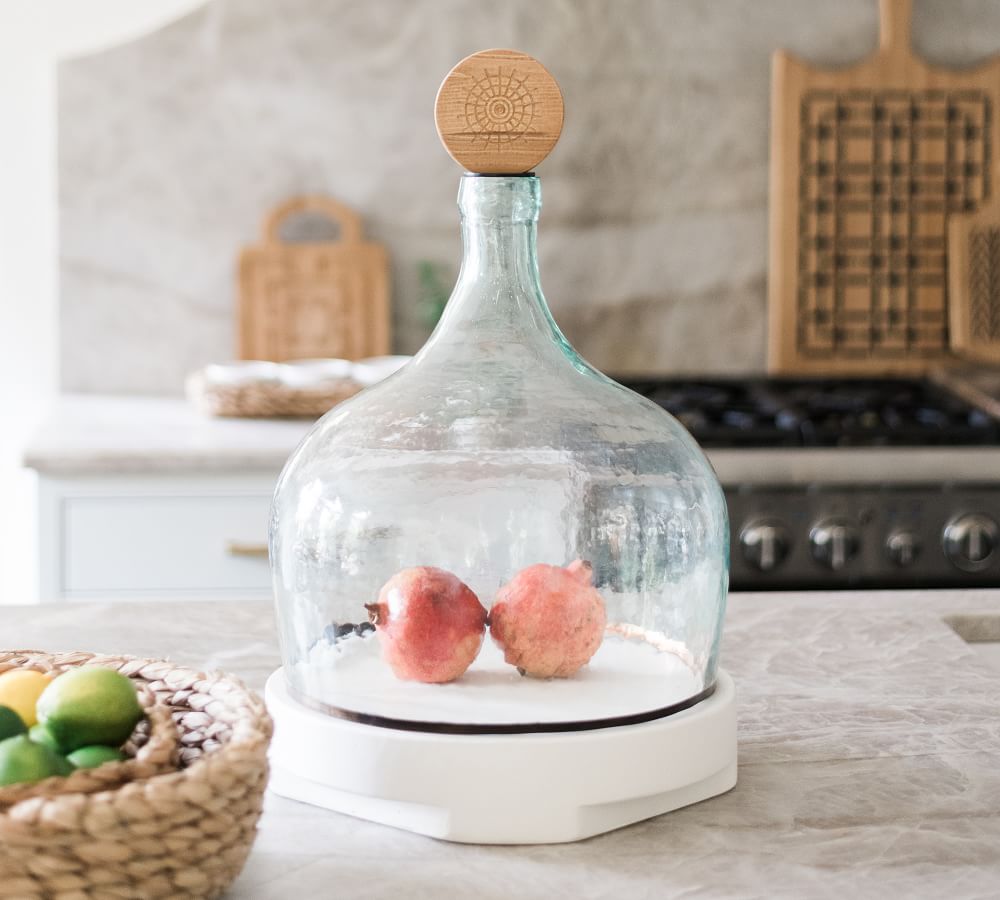 Handcrafted Glass Cloche with Wood Trivet